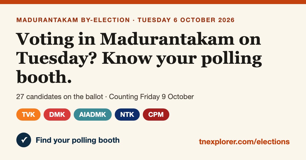 Madurantakam by-election: polling Tuesday 6 October — find your polling booth
